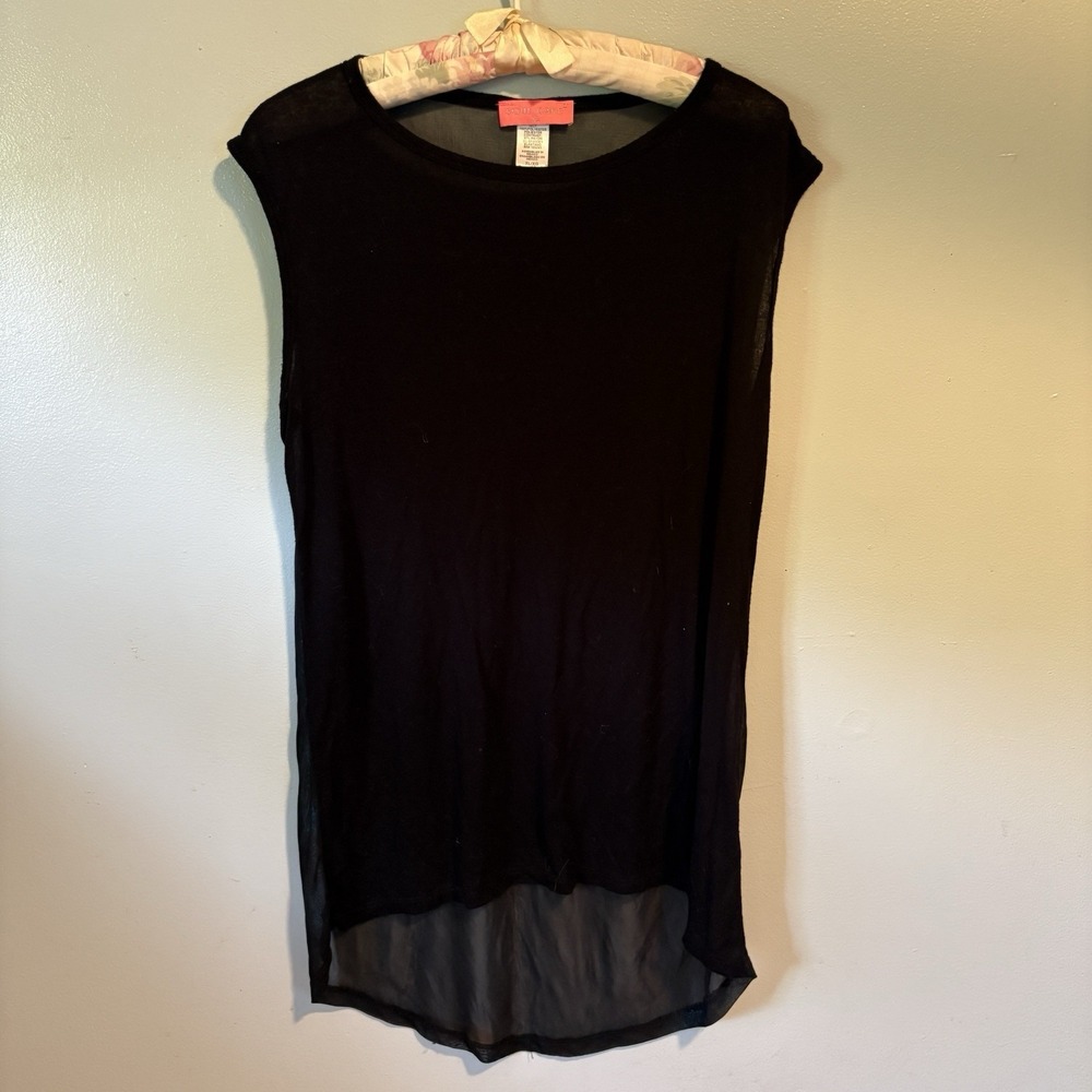 Soul Cake Womens Sleeveless Tunic Top High-Low Hem Black Solid Sz XL Sheer
